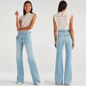 7 For All Mankind 7FAM Georgia High Waist Flare Jeans Patch Pocket Light Wash 25